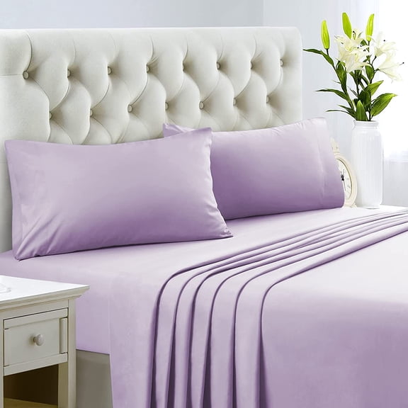 1100 Thread Count 100% Egyptian Cotton 4-Piece Bed Sheet Set (1 Flat, 1 Fitted Sheet, 2 Pillow Covers) 30 Inches Deep Pocket Size Queen Color Lavender Solid