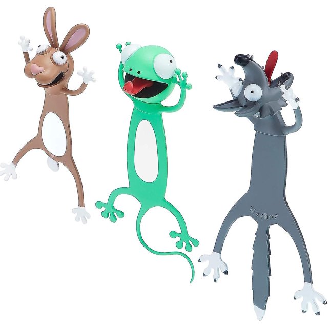 CHAO 3 Piezas Marcapáginas de Animales de Dibujos Animados en 3D Marcapáginas de Animales de Pvc 3 Lindos Papelería de Animales Aplastados para Niños y Estudiantes, Regalos de Lectura, Favores de Fies