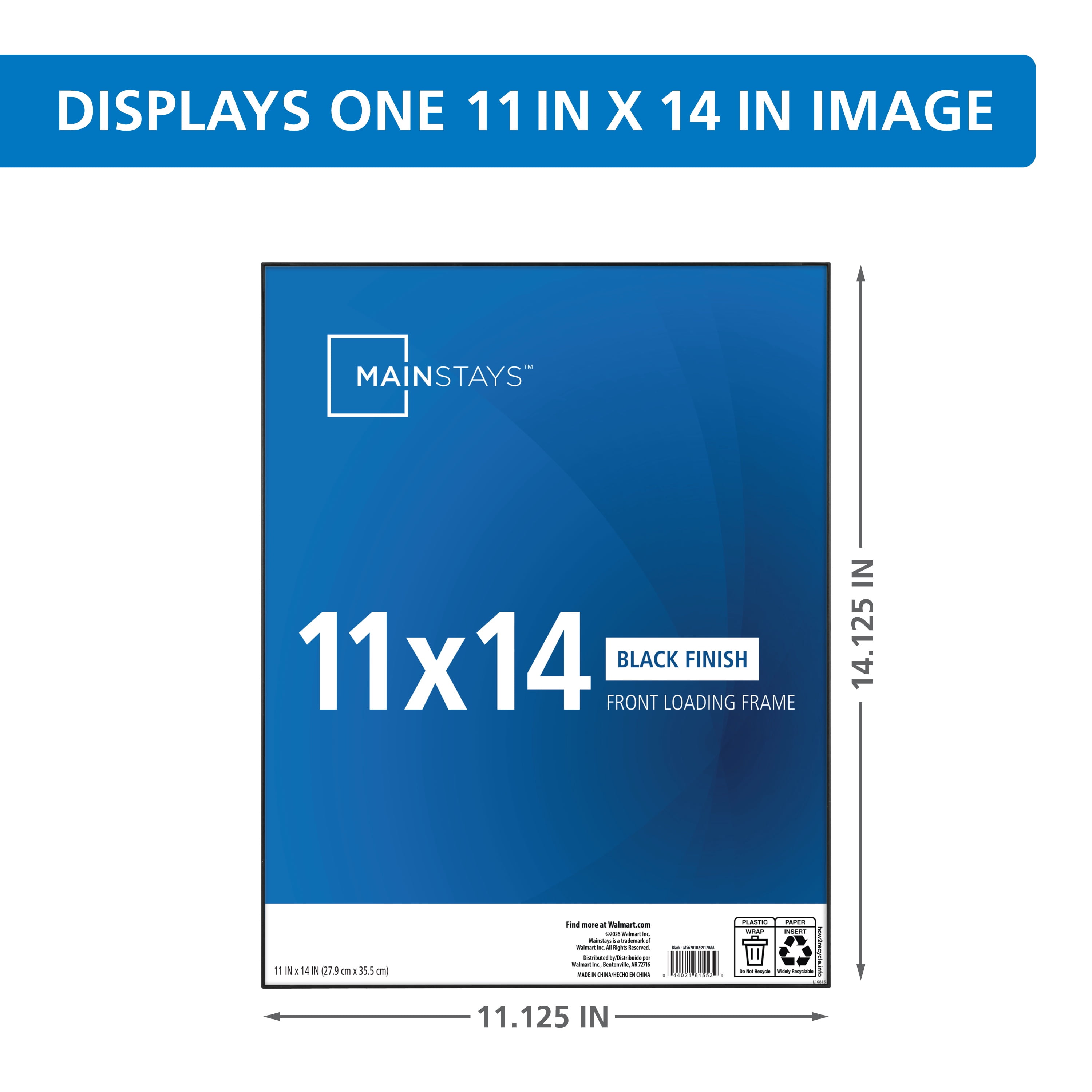 Mainstays 11x14 Picture Frame Black Front Loading Wall Frame