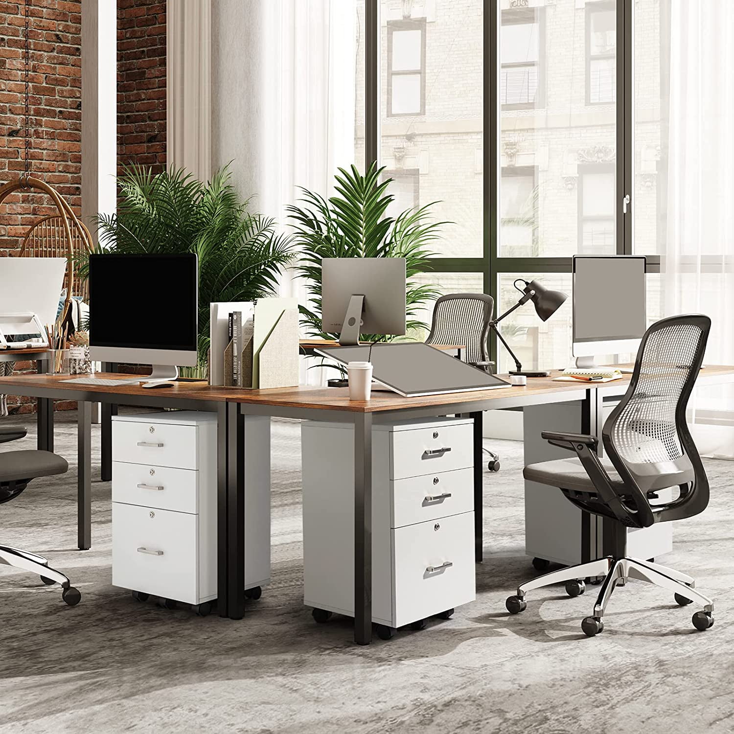 Wooden File Cabinet, 3 Drawer Vertical File Cabinets with 3 Lock,Printer Stand Mobile Storage Cabinet,Filing Storage Drawer for Home,Office,White(15.75" L x 15.75" W x 26.1" H)