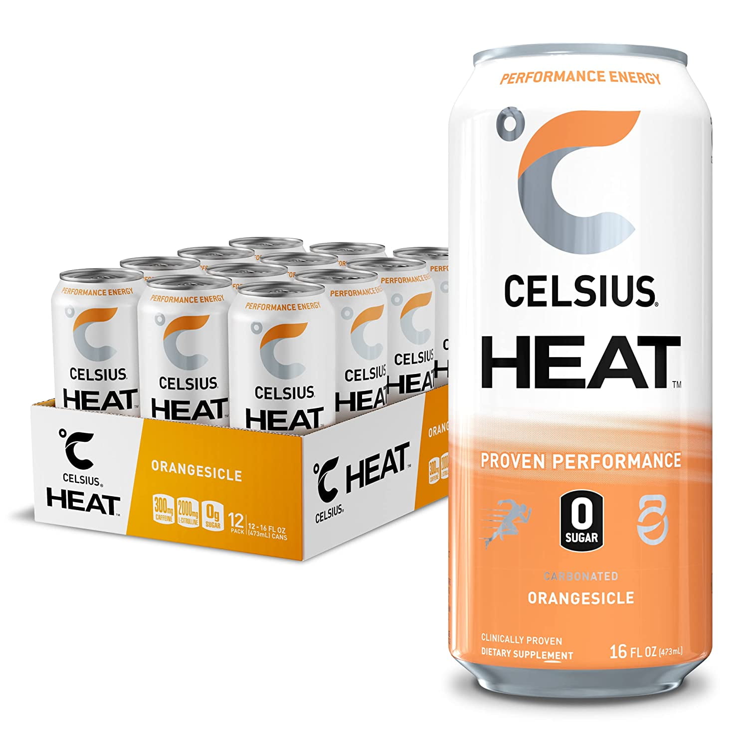 CELSIUS HEAT Orangesicle Performance Energy Drink, Zero Sugar, 16oz