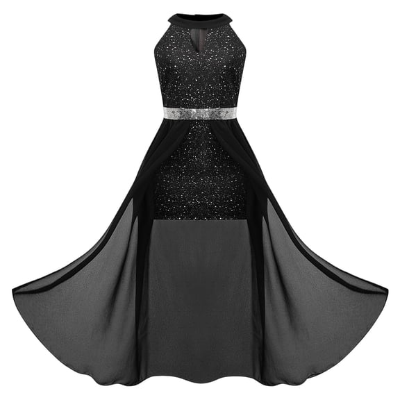 Bainana Girls Sequin Print Summer Dresses Sleeveless Crew Neck Party Dress Big Kids Elegant Wedding Birthday Dress Size 12-13 Years Black