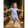 thumbnail image 4 of BemeyourBBs Toddler Baby Girls 4th of July Dress Patriot Independent Day Summer Smocked Dress Firework USA Flag Letter Embroidery Petter Pan Doll Collar Short Sleeve Gingham Plaid Dress, 4 of 9
