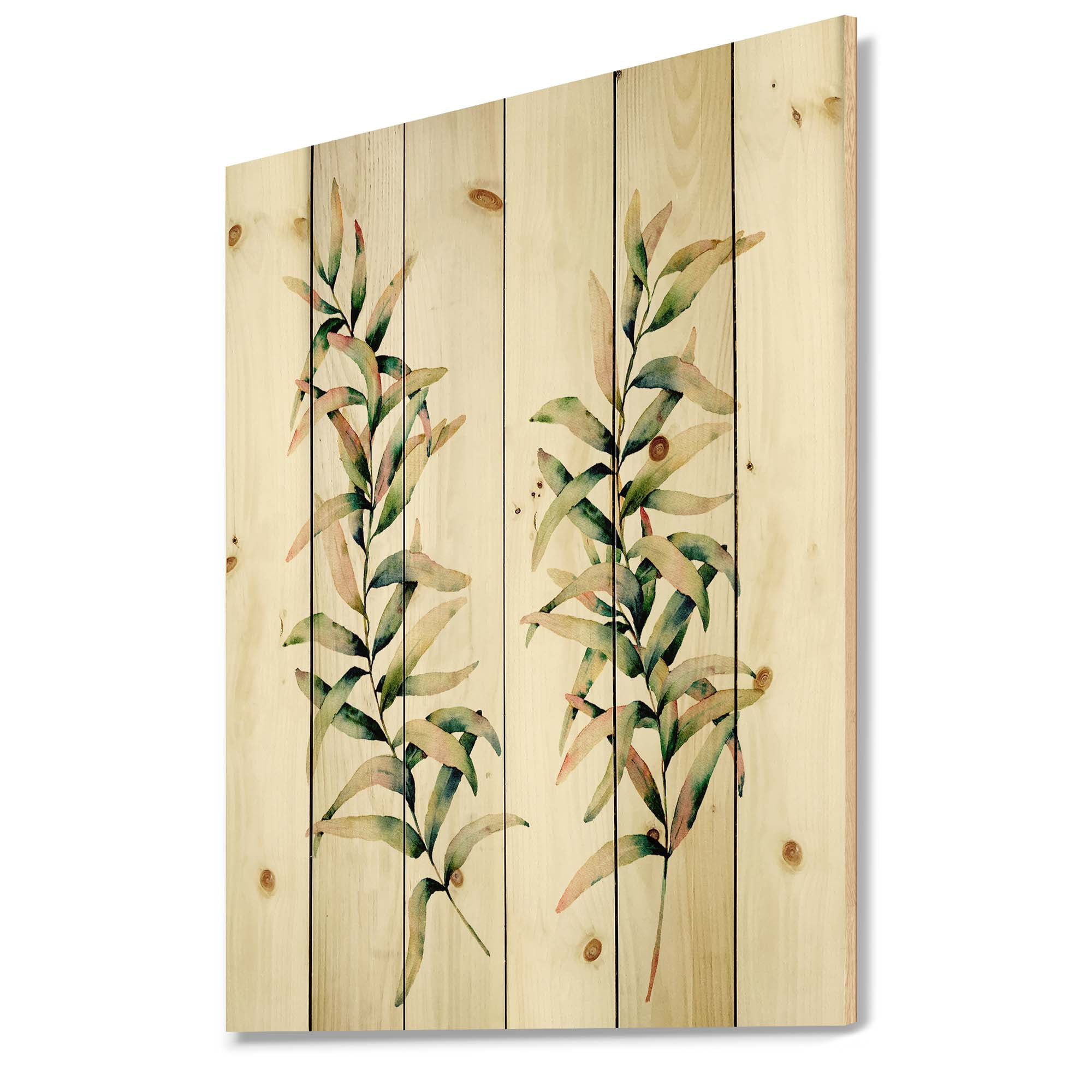 Designart 'Autumn Branches of Grass ' Traditional Print on Natural Pine Wood
