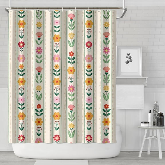 Pioneer Flower 72x84in Shower Curtain,Bathroom Decorative Shower Curtains Set with 12 Hooks,Modern Waterproof Washable Shower Curtain