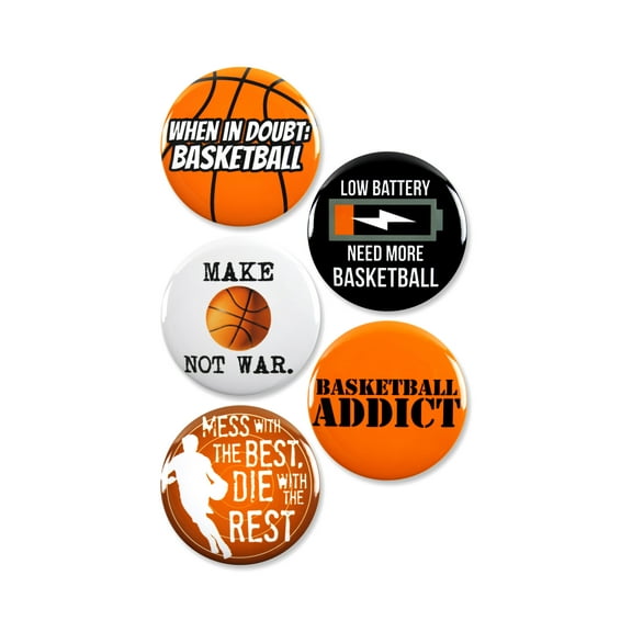 5 Pack - Funny Basketball Obsessed Team Pinback Buttons - 2.25 Inch