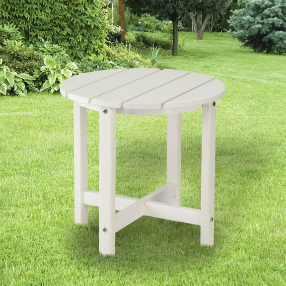 BAYUELSWU Adirondack Side Table, Round HDPE Side Table, Small Outdoor Coffee Table Weather Resistant for Patio, Backyard, Pool (White)