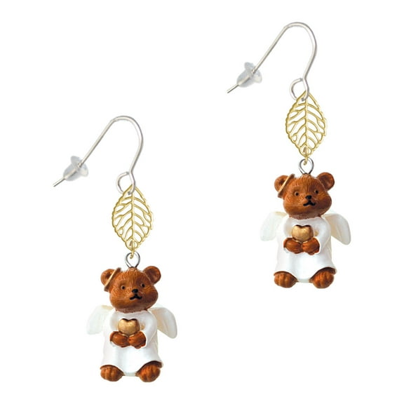 Delight Jewelry Resin Angel Bear Goldtone Leaf French Earrings