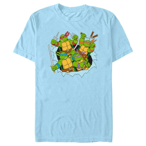 Men's Teenage Mutant Ninja Turtles Battle Group in Action  Graphic Tee Light Blue 3X Large
