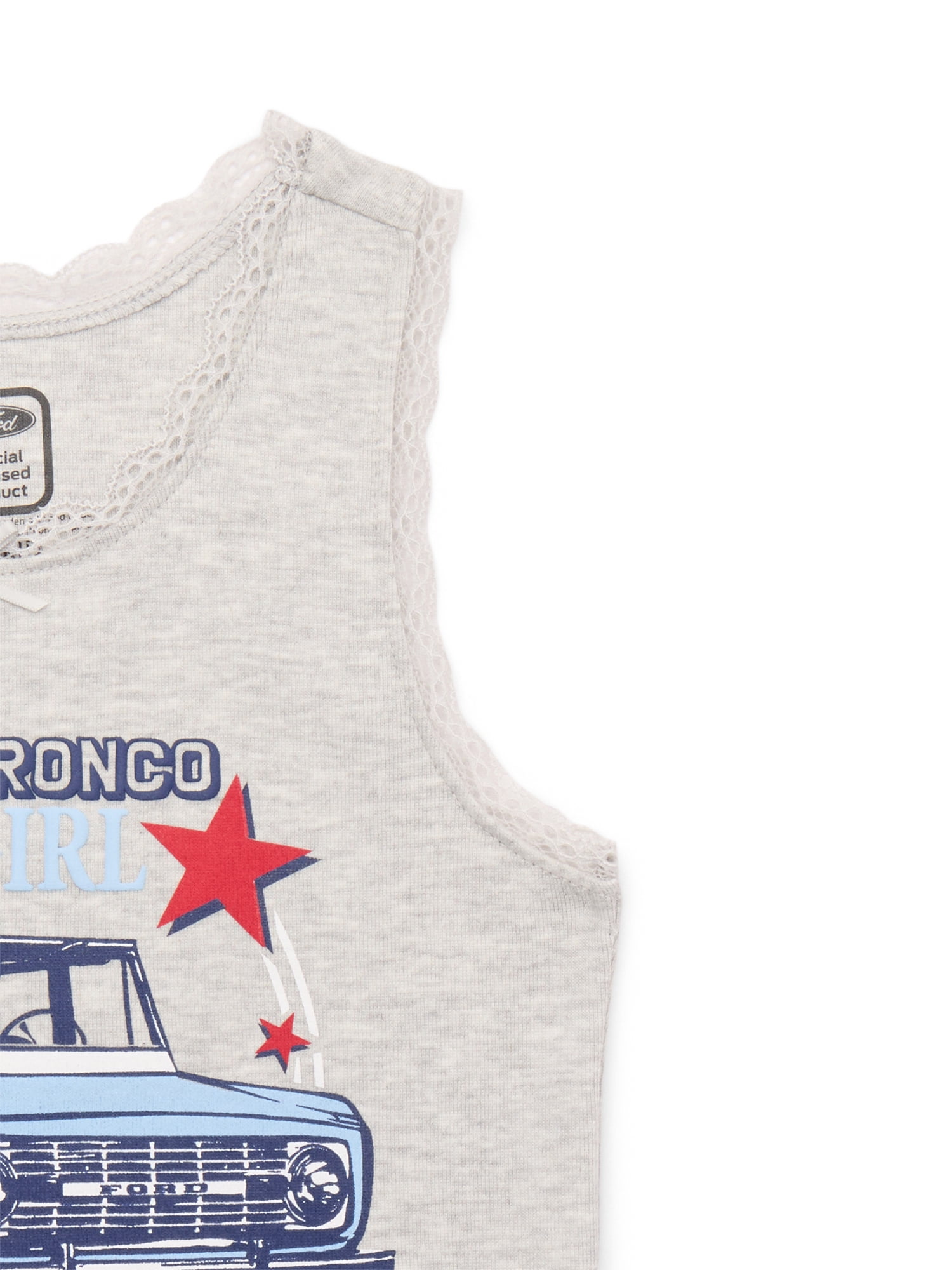 Ford Bronco Girls Americana Graphic Tank Top with Lace Trim, Sizes 4-16