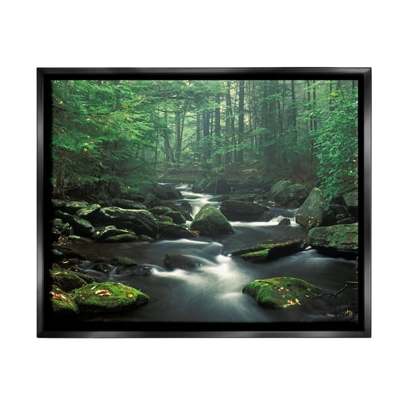 Stupell Industries Woodland Creek Landscape Nature Photography Black Floater Framed Art Print Wall Art, 21 x 17
