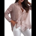 thumbnail image 3 of Blusa de Transparente con Botones para Mujer, Larga, Color Liso, con Diamantes Llamativos Caqui XL, 3 of 8