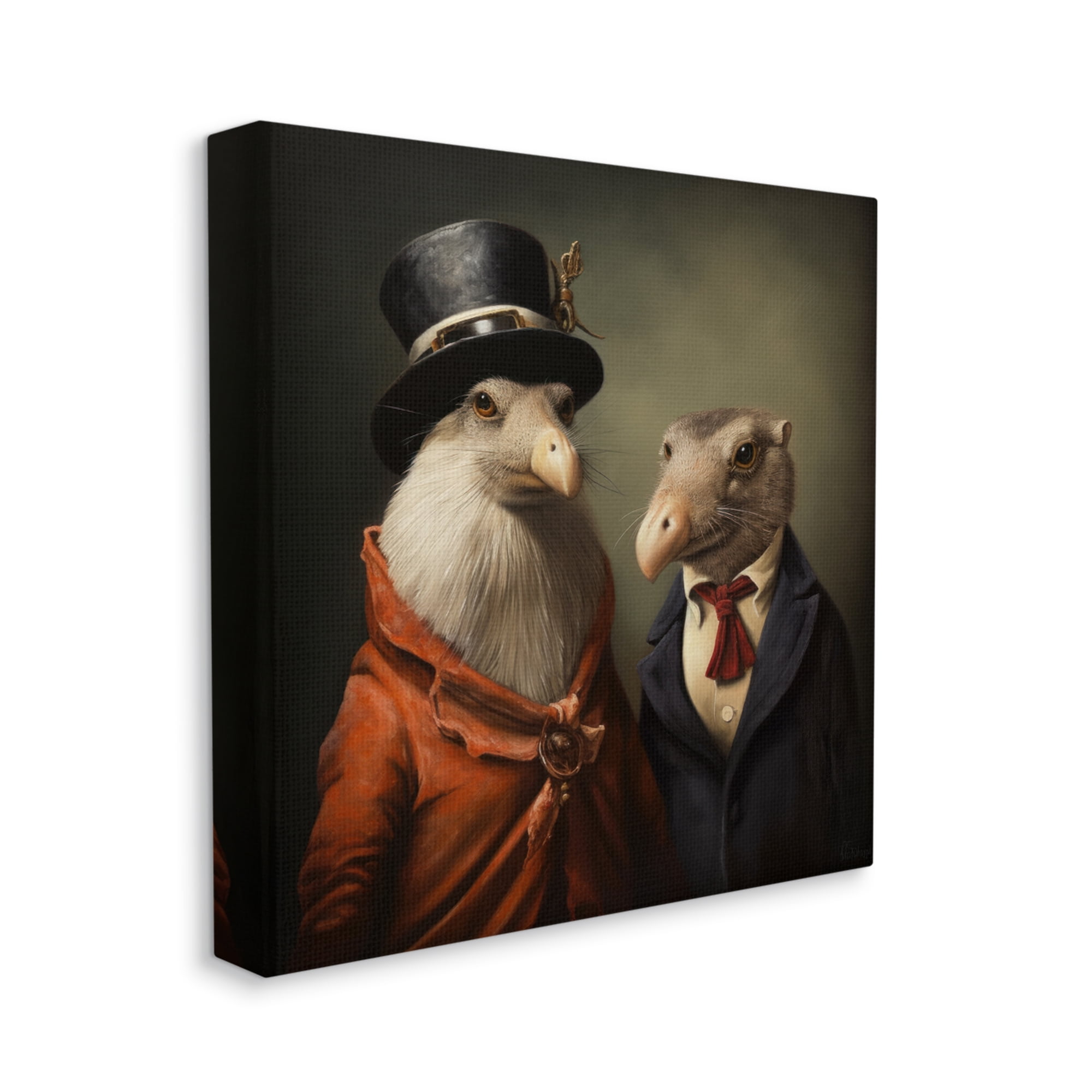 Stupell Industries Animal Couple Vintage Fashion Animals & Insects Painting Gallery Wrapped Canvas Art Print Wall Art, 17 x 17