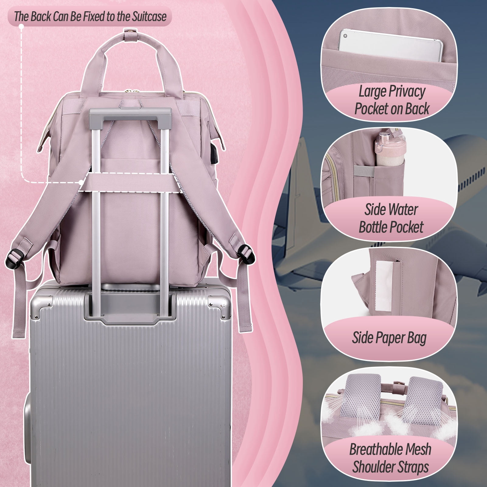 XJ-HOME 15.6" Laptop Backpack for Women,Stylish Backpack Purse, Waterproof Teacher Nurse Backpack,College Casual Daypack
