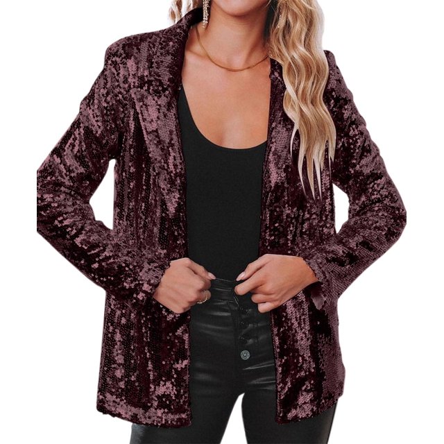 JFBUJC Blazer à Sequins pour Femmes, Veste Ouverte à Manches Longues, Cardigan de Fête Scintillant