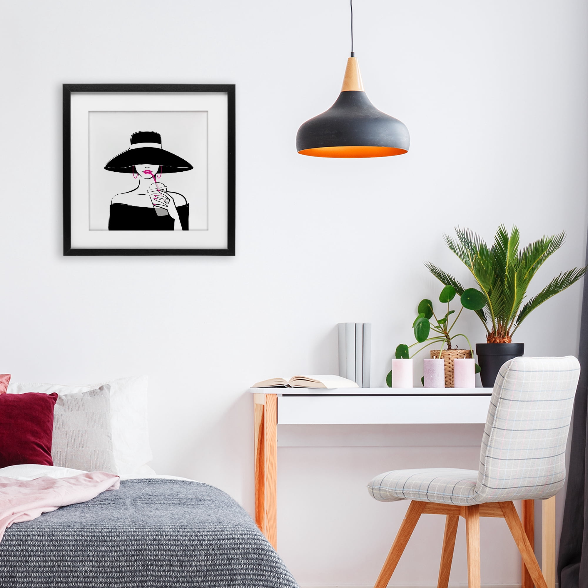 Stupell Industries Chic Black Hat Sipping Coffee Black Framed Print Under Glass, design by Martina Pavlova