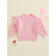 thumbnail image 2 of FEORJGP Toddler Baby Girls Solid Sweaters 0 6M 12M 18M 2T 3T Infant Ruffle Long Sleeve Knit Pullovers Round Neck Jumpers Solid Color Sweatshirts Kids ion Comfy Clothes for Spring Fall Winter, 2 of 6