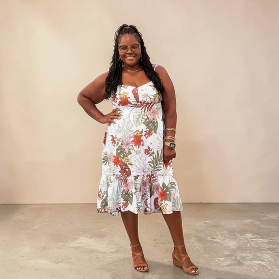Plus Size Floral Asymmetric Spaghetti Strap Dress