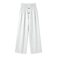 thumbnail image 4 of hoksml Women's High Waist Straight Leg Pants, Casual Button Detail Trousers with Pockets and Shirred Waist, 4 of 5