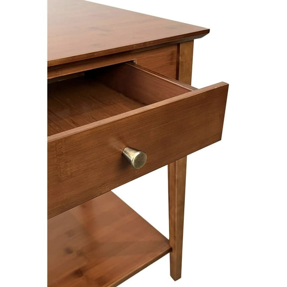 Solid Bamboo End Table with Drawer Mahogany
