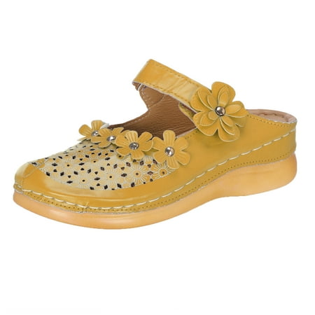 

Womens Sandals Dressy Ladies Girls Comfortable Hollow Out Round Toe Wedges Slippers For Women Yellow Size 8