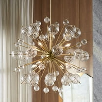 Possini Euro Design Dandelion 30" Modern Pendant Chandelier Ceiling Light Fixture Dining Room Over Table Sputnik 8-Light Satin Gold Finish