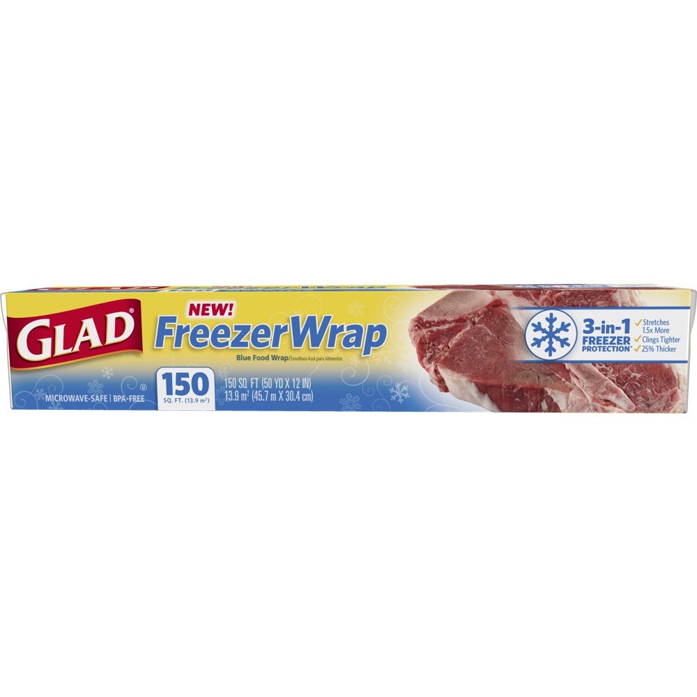 Glad Freezer Wrap Plastic Food Wrap, 150 Square Feet