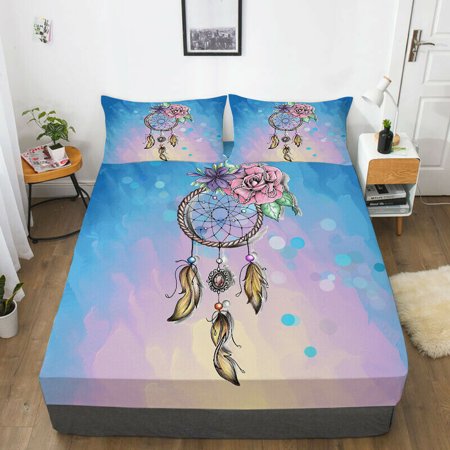Milsleep Home Decor Bed Cover Set Dream Catcher And Flower Painting Queen Size Fitted Cover Microfiber Bedding Sheet,Queen (60"x80")