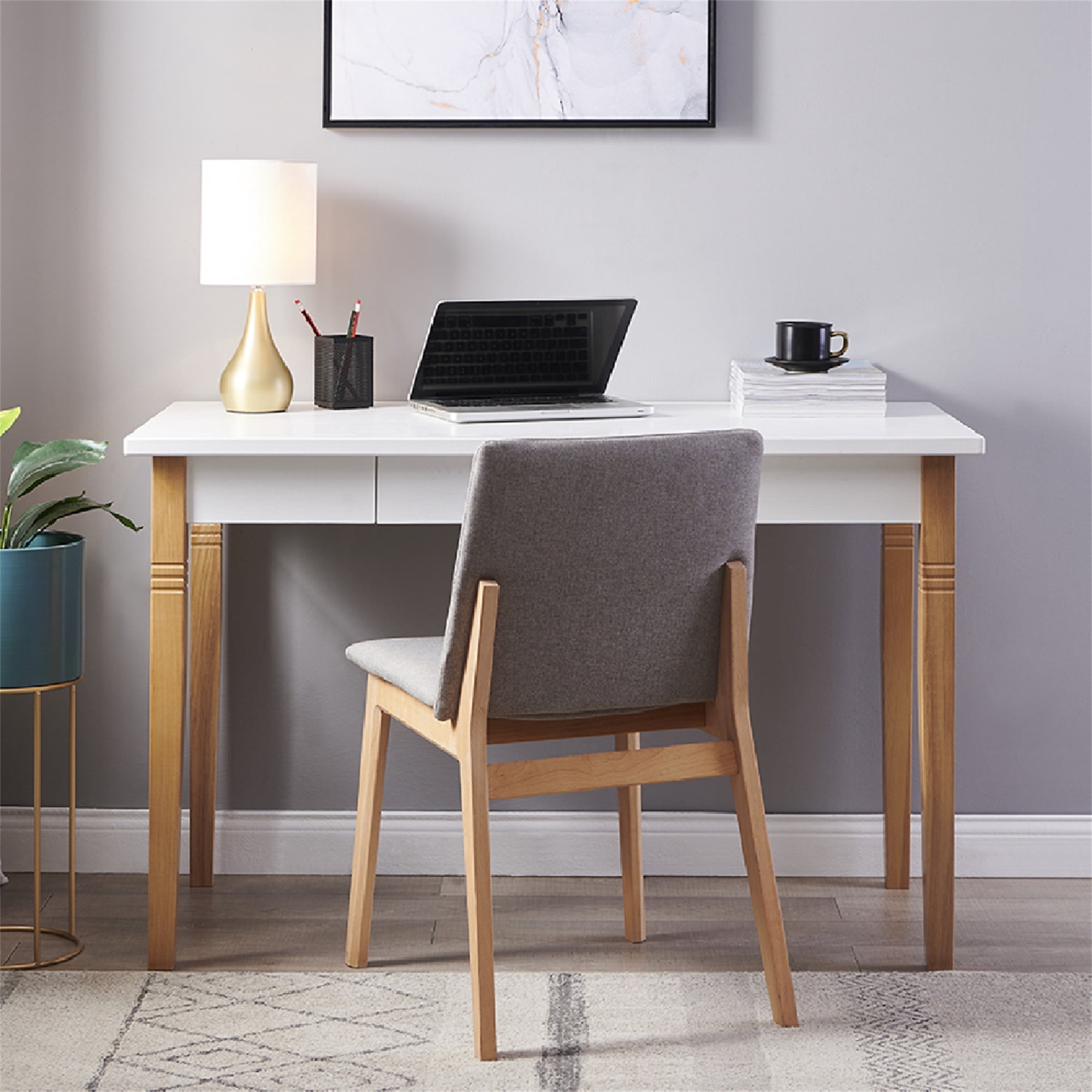 Resenkos Modern Wood Writing Desk with Drawer, Home Office PC Laptop Study Table, White 47 inch Resenkos Modern Wood Writing Desk with Drawer, Home Office PC Laptop Study Table, White 47 inch