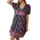 thumbnail image 5 of VISgogo Vestido de verano de manga corta para mujer, estampado de flores a la moda, cuello en V, cintura alta, vestido acampanado VISgogo  moda, 5 of 9