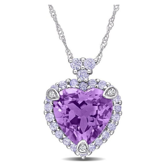 3.80 Carat (Ctw) Tanzanite & Amethyst Heart Pendant Necklace in 10K White Gold with Chain for Women