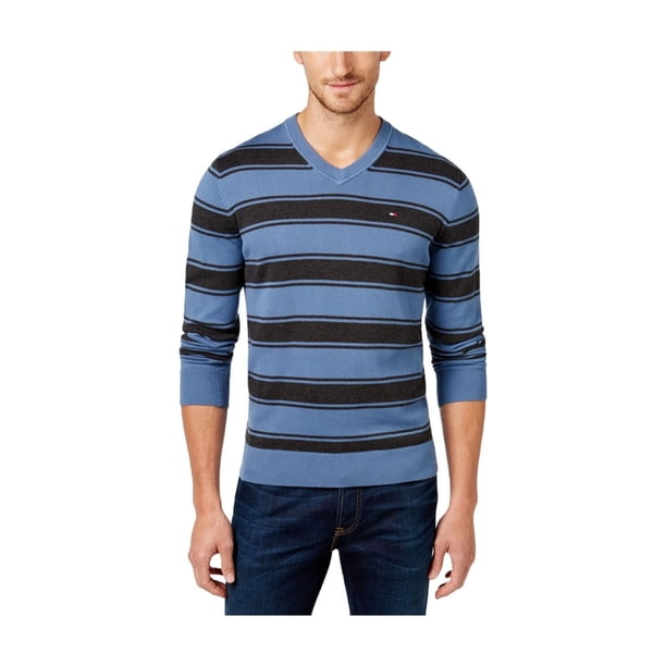 Tommy Hilfiger - Suéter a rayas para hombre, color azul, pequeño