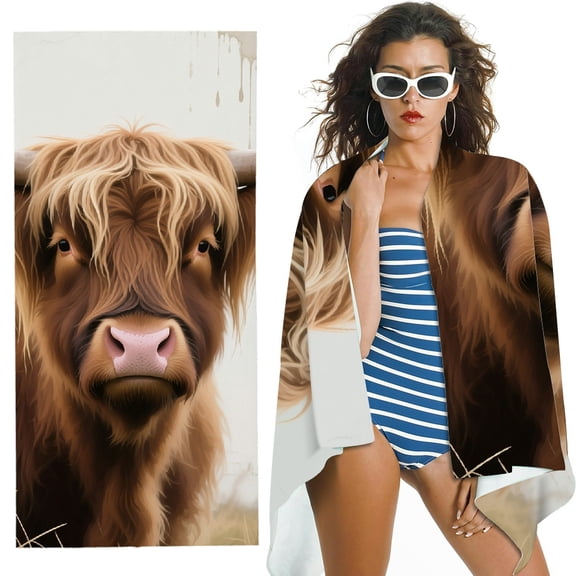 RKSupls Oversized Microfiber Beach Towel - Brown Print Cow Print, Machine Washable for Bathroom, beach, Soft Super Absorbent- 30x60 in