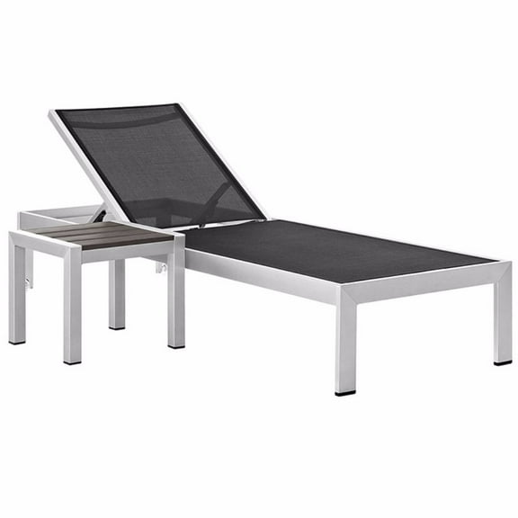 Modway Shore 2 Piece Outdoor Patio Aluminum Set in Silver Black