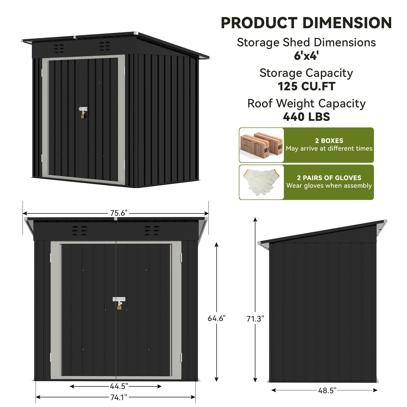 COMHOMA Metal Shed, 6 x 4 ft Metal Outdoor Storage Shed with Lockable Doors & Waterproof, Gray