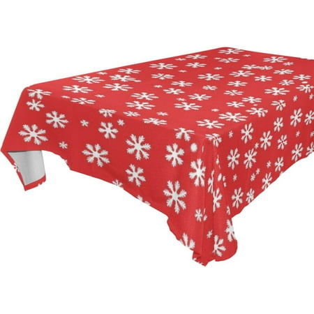 

Vzayy Premium Polyester Square Tablecloth Set 54-120 Inch Snowflakes on A Red Background