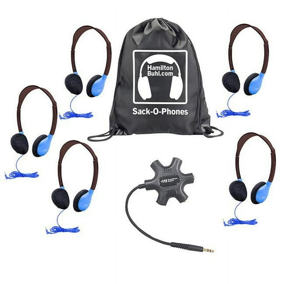 Galaxy Sack-O-Phones HA2 in Blue 5 Headphones with 1 Star Fish Jackbox, JBPSF & Carry Bag
