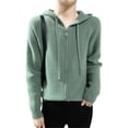 thumbnail image 1 of Women's 100% Merino Wool Sweater with Hood, Collar and Zipper, Long Sleeve Cardigan, Chunky Cashmere Knit, 1 of 8