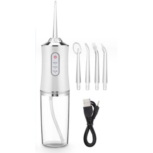 Irrigador bucal dental Rotación de 360° Modos de irrigador inalámbrico IPX7 Resistente al agua 4 puntas de chorro Limpiador de dientes con recogida de agua Carga USB para el hogar y los viaj