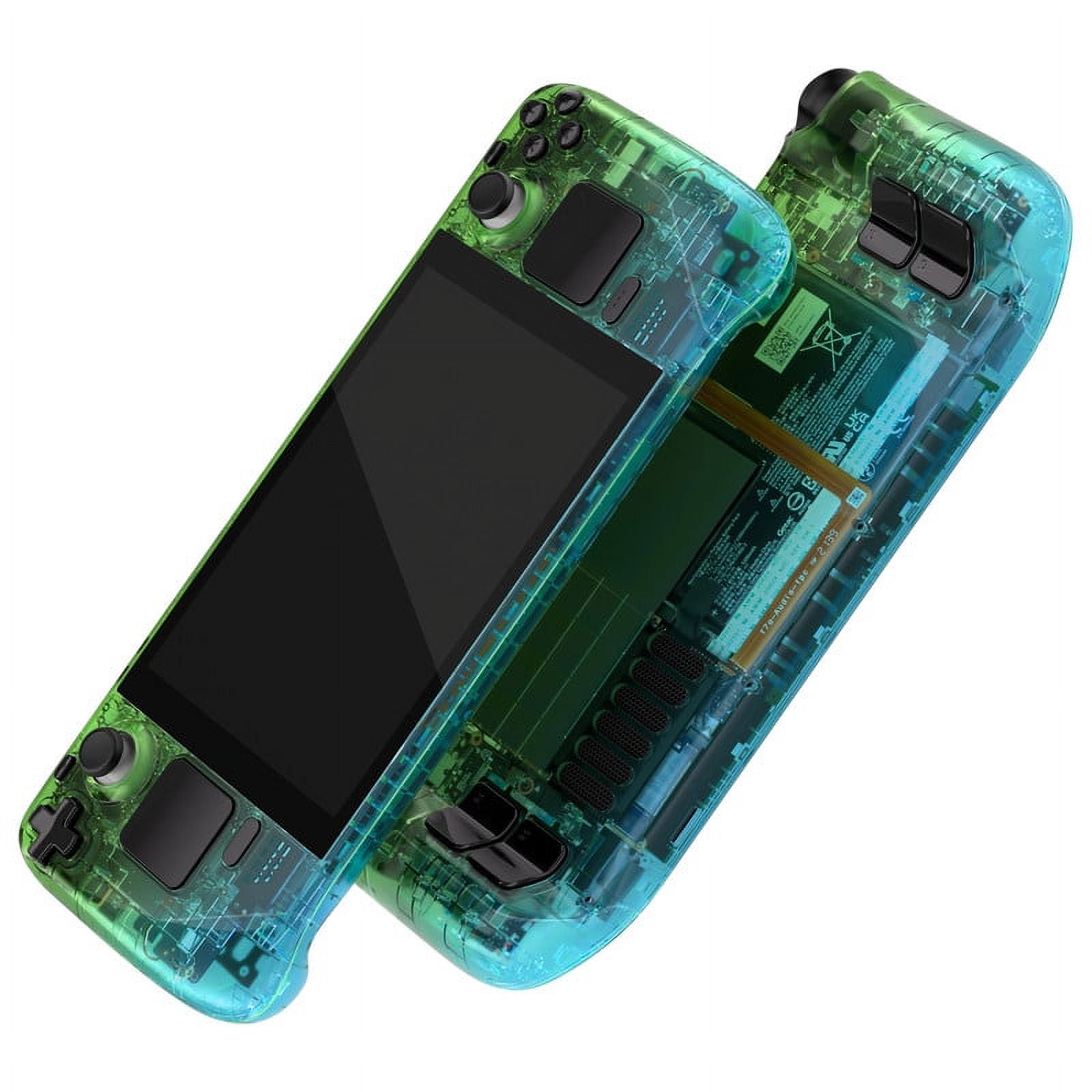 eXtremeRate Gradient Translucent Green Blue Custom Glossy Faceplate Back Plate Shell Replacement Housing Case, DIY Full Set Shell w/ Buttons for Steam Deck Console - Console NOT Included