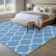 thumbnail image 4 of Rectangle Area Rugs 5 x 8 Ft, Blue Morocco Non-Slip Residential Carpet, Moroccan Abstract Geometric Quatrefoil Plaid Indoor Crawling Mats Runner Rugs for Living Room/Dining Room/Bedroom, 4 of 8