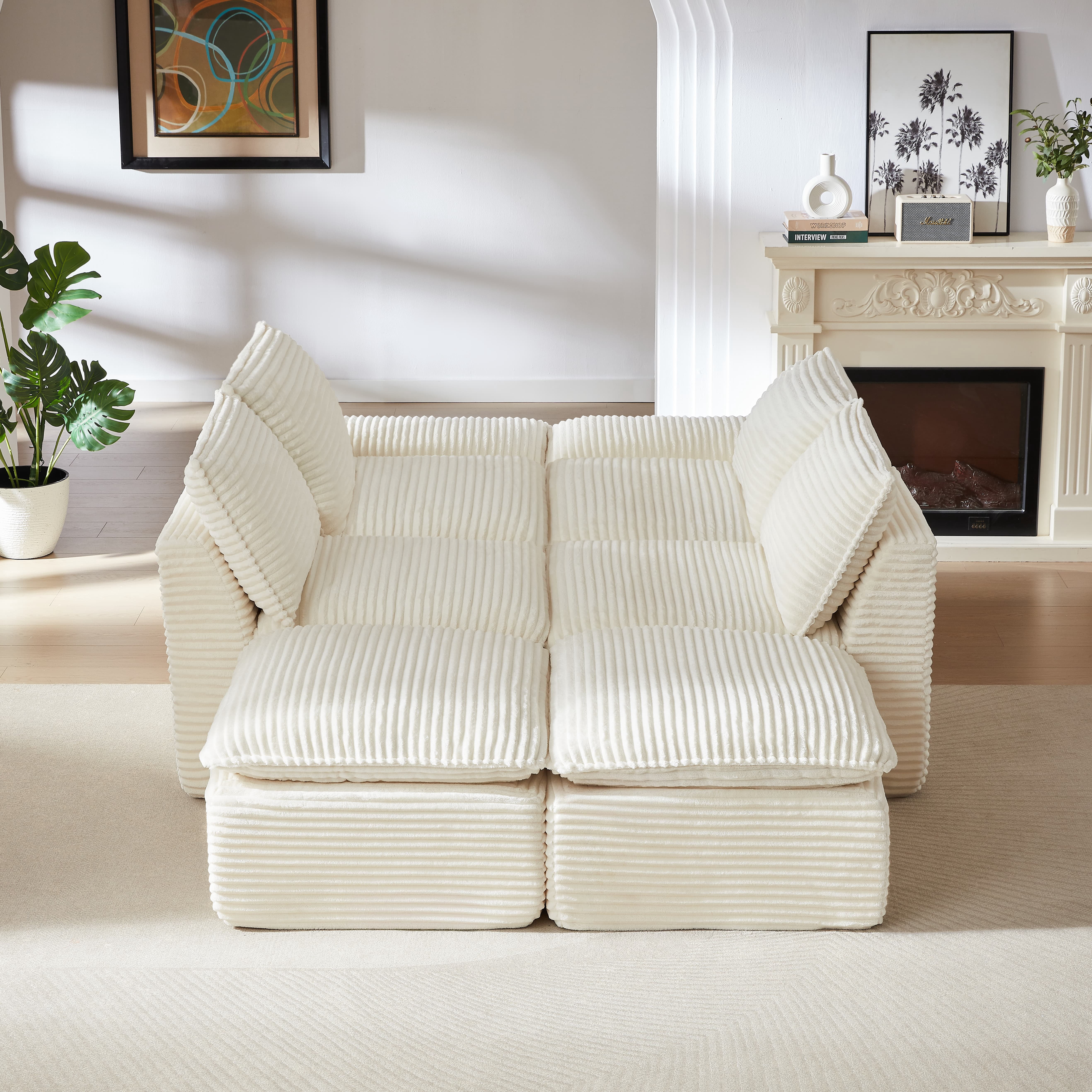 MAYEERTY Modern Modular Corduroy Sofa, White Cloud-Soft Sectional Couch for Apartment
