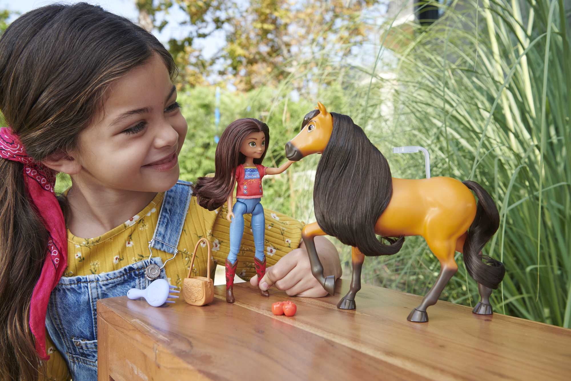 Spirit Lucky Doll .(7 in) with Fashion Top, Treats, Brush & Spirit Horse (8 in), Soft Mane & Tail, 3 & Up