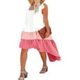 thumbnail image 3 of Women Summer Ruffled Sleeve Dress  Contrast Color/Solid Color Square Neck Irregular Hem Dress for Beach  Date, 3 of 6
