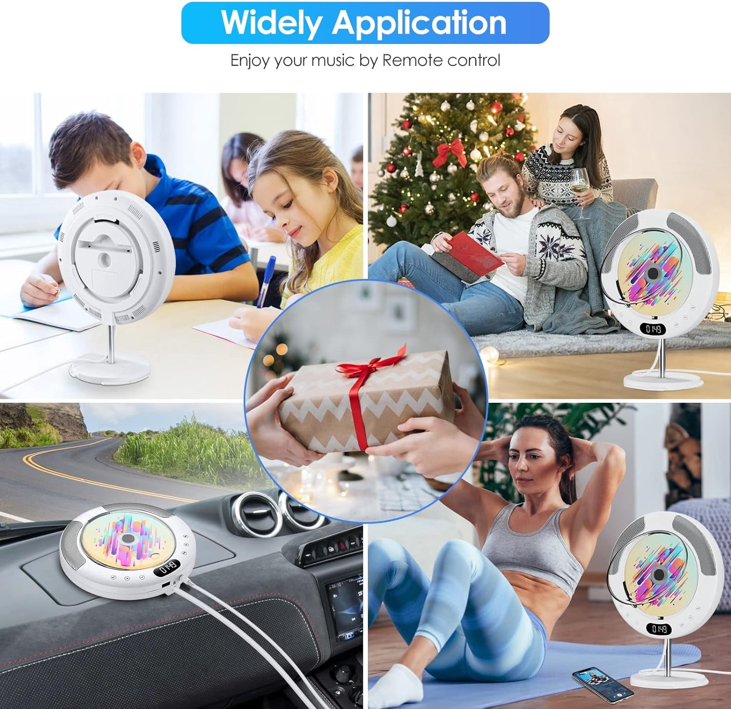 Qoosea Portable CD Player, Folklore Cd player for Home, Bluetooth Desktop Music Kpop CD Player for Car, Audio Boombox with Remote Control, Built-in Speaker, LED Screen, FM Radio, AUX Input Output