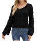 thumbnail image 1 of Blusa informal de manga larga con cuello redondo y cuello redondo para mujer, suéter holgado de Color sólido Pompotops FGAJ7595, 1 of 8