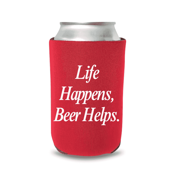 Funny Beer Can Cooler, Life Happens, Beer Helps, Funny Can Coolies, Drink Accessory, Beer Sleeves, Party and Gift Favors