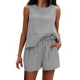 thumbnail image 2 of Black Womens Blouses Women's Summer 2 Piece Outfits Sleeveless Tank Top Matching Shorts Sets Cotton Striped Sweatsuits Vacation Beach 2025 Ladies Tops and Blouses, 2 of 6