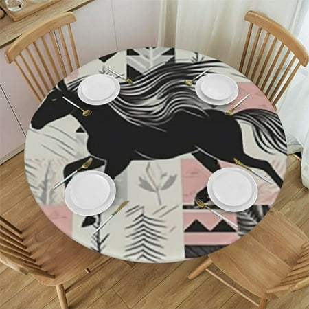 

BCIIG Horse Arrow Pattern Round Table Cover Stain Resistant Washable Perfect for Indoor Outdoor Tablecloth Kitchen Dining Wedding Parties 100% Polyester Fiber 31 -35