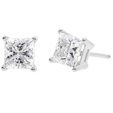 Bonjour Jewelers 10k White Gold Created White Diamond Princess Cut Stud Earrings 6mm Plated